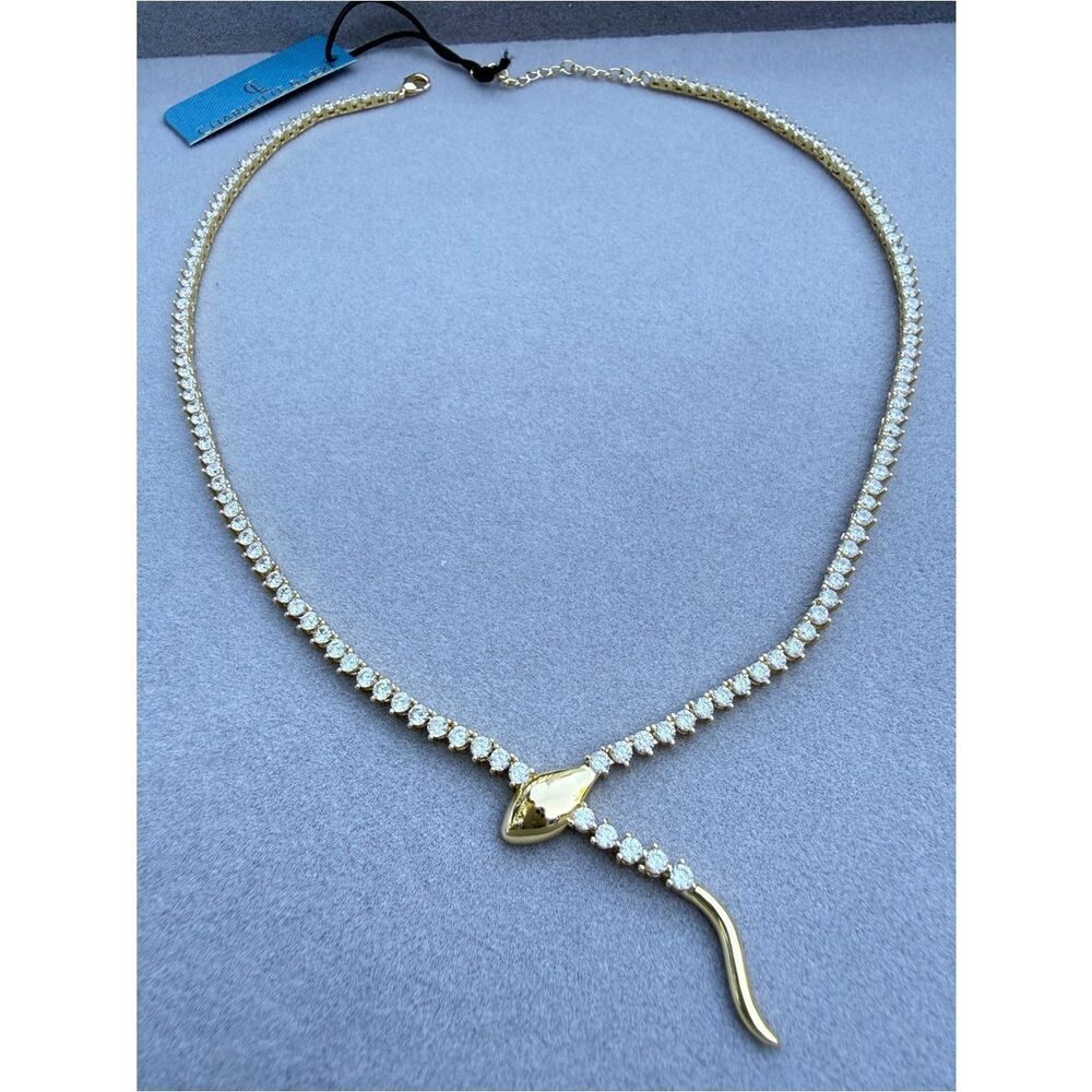 Charlotte & Lexy Women Gold Plated CZ Snake Tennis Necklace 18”